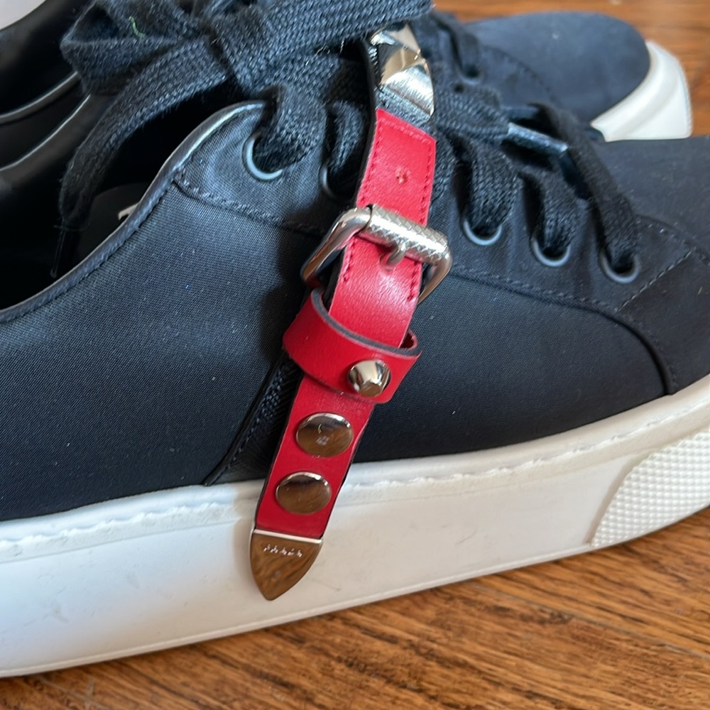 Prada Black and Red Studded Sneakers - Picture 3 of 7